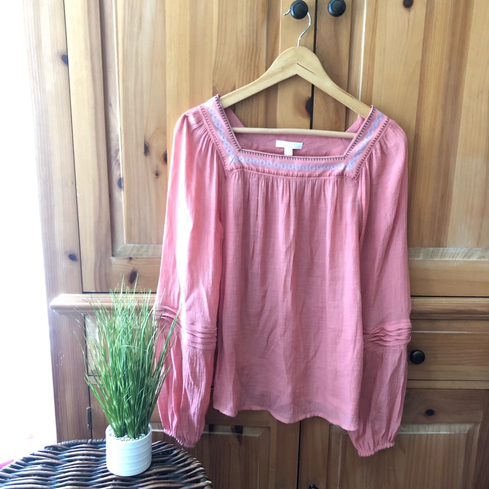 Lauren Conrad Pink Square Neck Boho Top